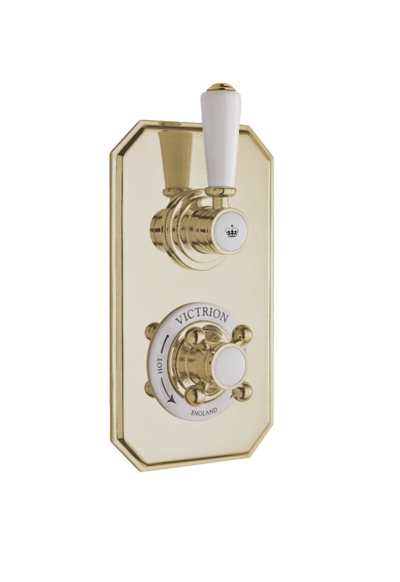 Launde Abbey Victrion Single Outlet Twin Thermostatic Concealed Shower Valve - Brushed Gold - TAP 'N' SHOWER