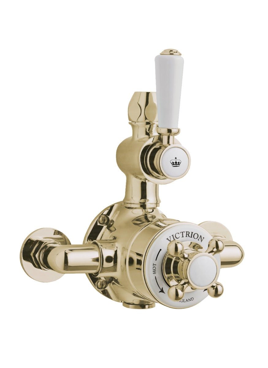 Launde Abbey Victrion Single Outlet Twin Thermostatic Exposed Valve - Brushed Gold - TAP 'N' SHOWER