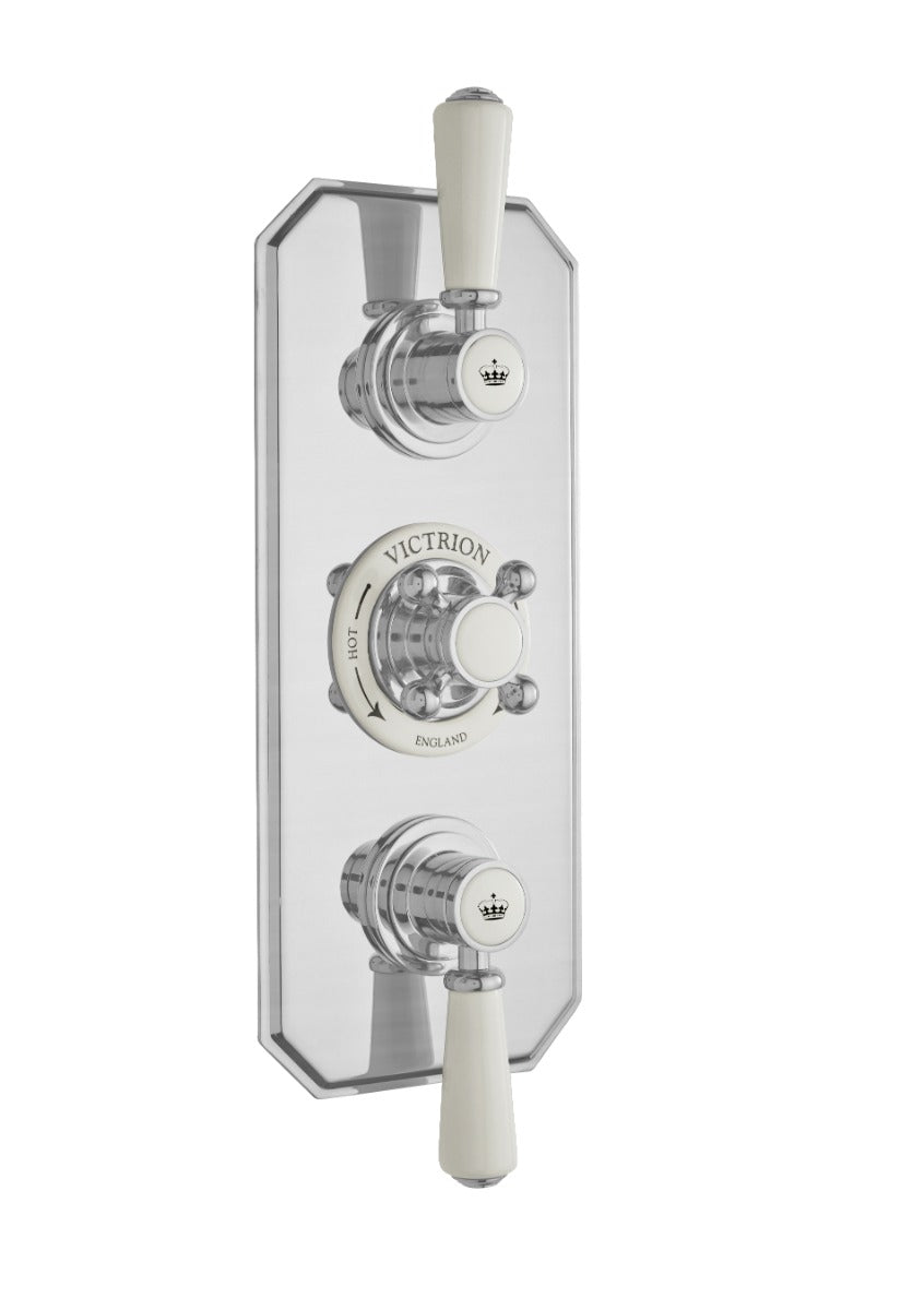 Launde Abbey Victrion Two Outlet Triple Thermostatic Concealed Valve - Brushed Chrome - TAP 'N' SHOWER