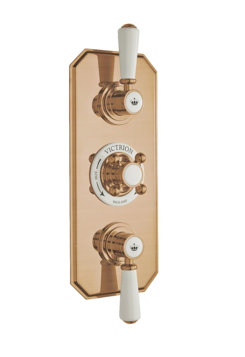 Launde Abbey Victrion Two Outlet Triple Thermostatic Concealed Valve - Brushed Copper - TAP 'N' SHOWER