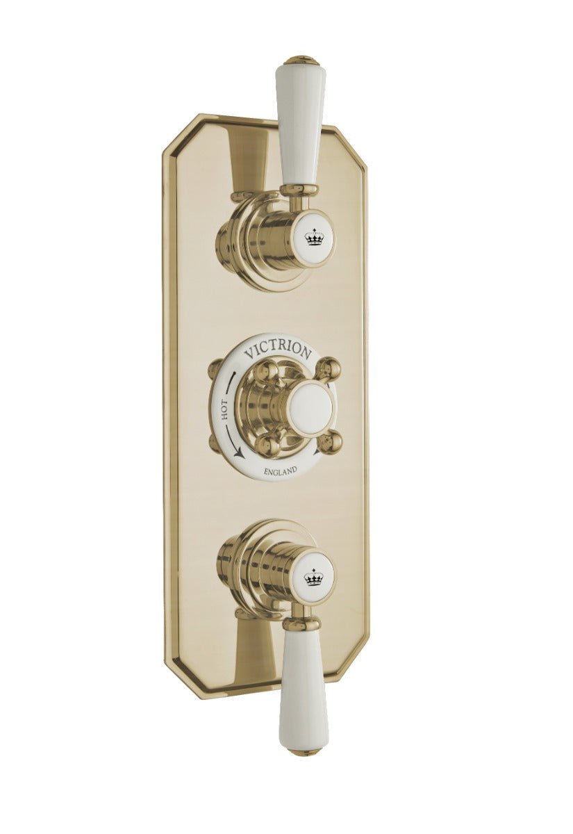 Launde Abbey Victrion Two Outlet Triple Thermostatic Concealed Valve - Brushed Gold - TAP 'N' SHOWER