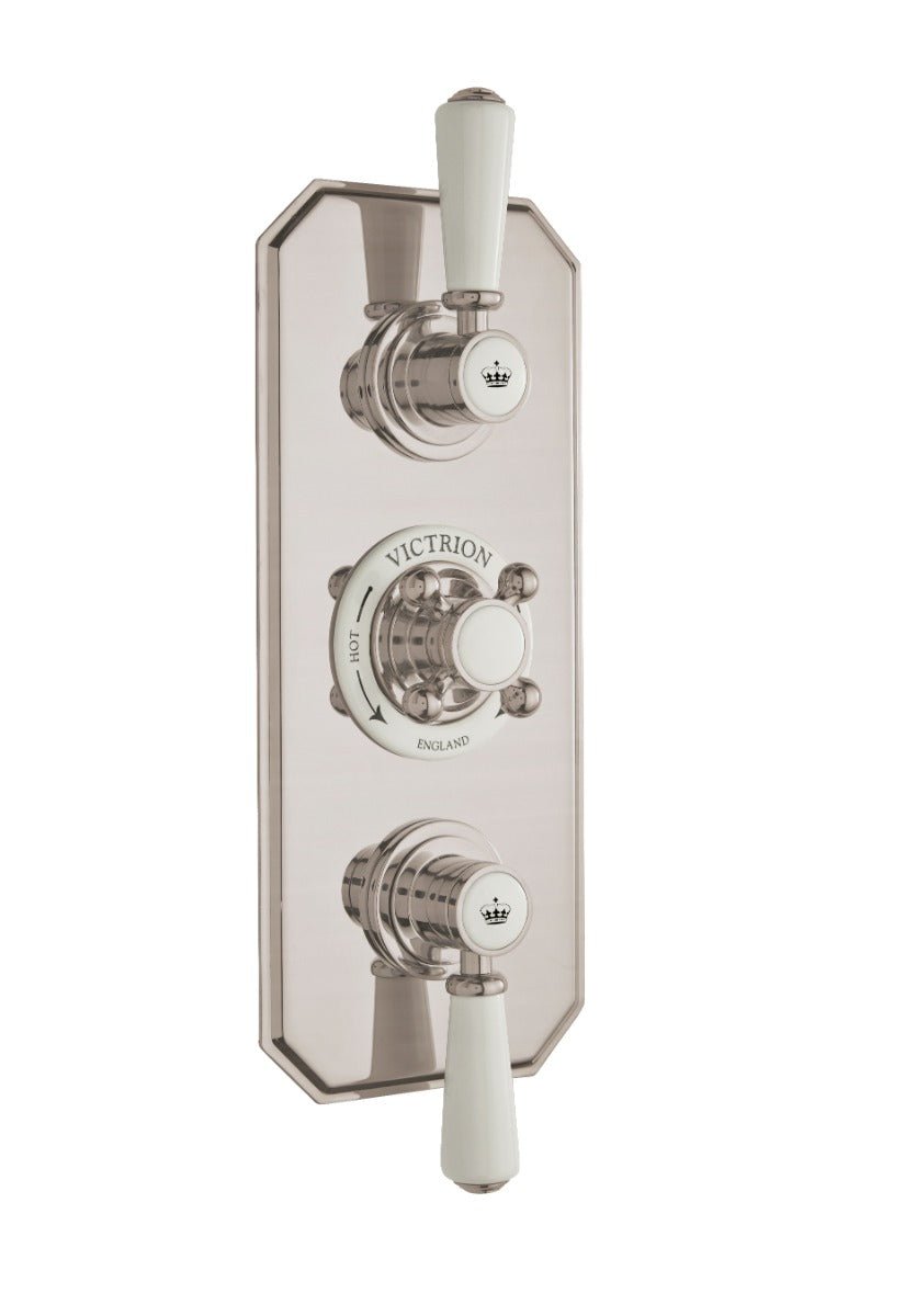 Launde Abbey Victrion Two Outlet Triple Thermostatic Concealed Valve - Brushed Nickel - TAP 'N' SHOWER