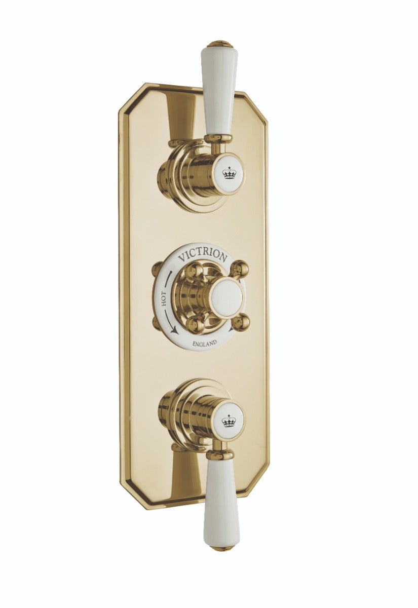 Launde Abbey Victrion Two Outlet Triple Thermostatic Concealed Valve - Gold - TAP 'N' SHOWER