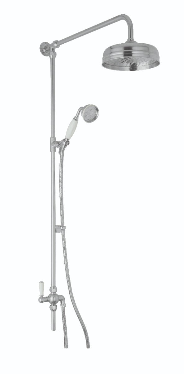 Launde Abbey Victrion Superbe Fixed Rigid Riser Kit with 8" Shower Head and Handset - Brushed Chrome - TAP 'N' SHOWER