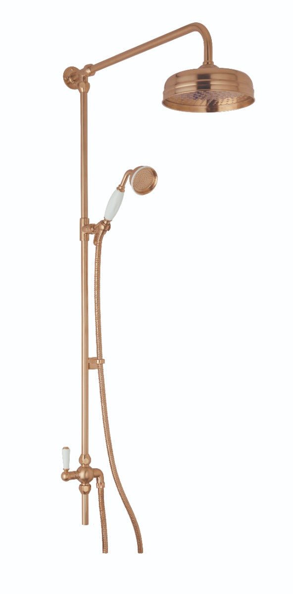 Launde Abbey Victrion Superbe Fixed Rigid Riser Kit with 8" Shower Head and Handset - Brushed Copper - TAP 'N' SHOWER