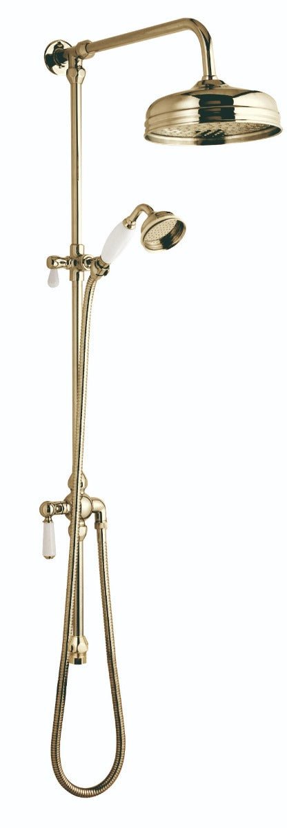 Launde Abbey Victrion Superbe Fixed Rigid Riser Kit with 8" Shower Head and Handset - Gold - TAP 'N' SHOWER