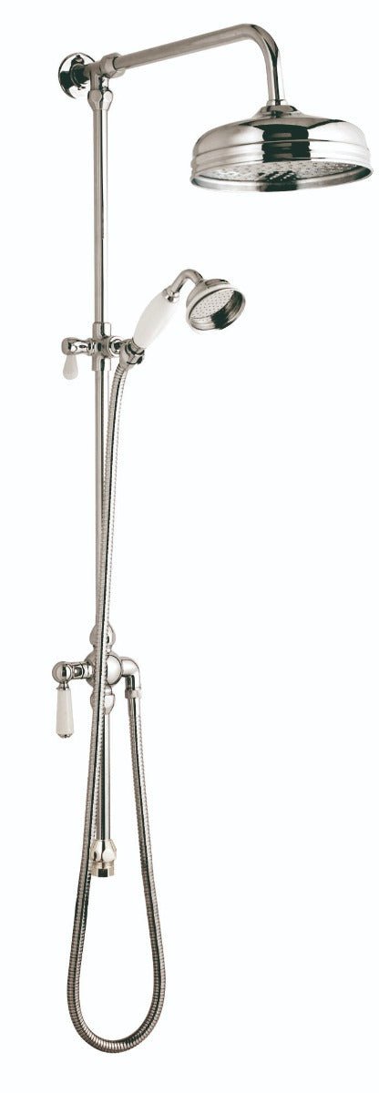 Launde Abbey Victrion Superbe Fixed Rigid Riser Kit with 8" Shower Head and Handset - Nickel - TAP 'N' SHOWER