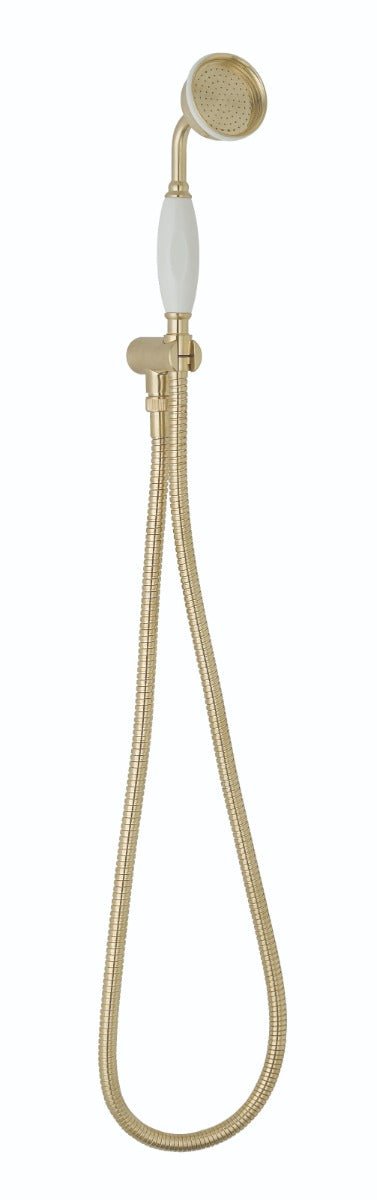 Launde Abbey Victrion Wall Mounted Handset Shower Set - Brushed Gold - TAP 'N' SHOWER