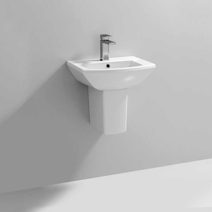 Nuie Asselby White Contemporary 500mm 1 Tap Hole Basin & Semi Pedestal