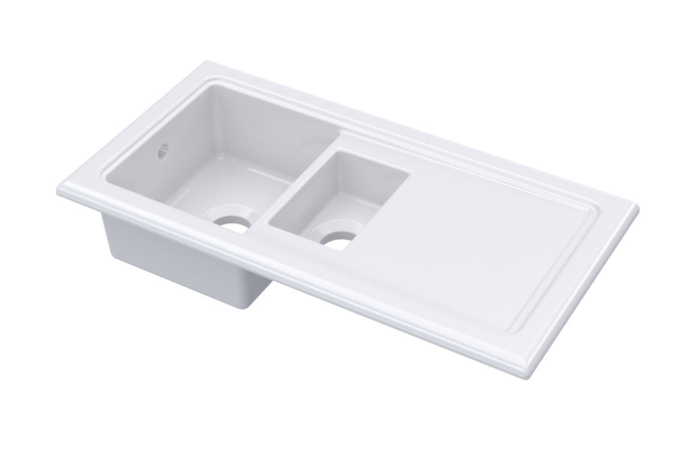 Launde Abbey Counter Top Sink 1.5 Bowl 1010mm x 525mm - White - TAP 'N' SHOWER