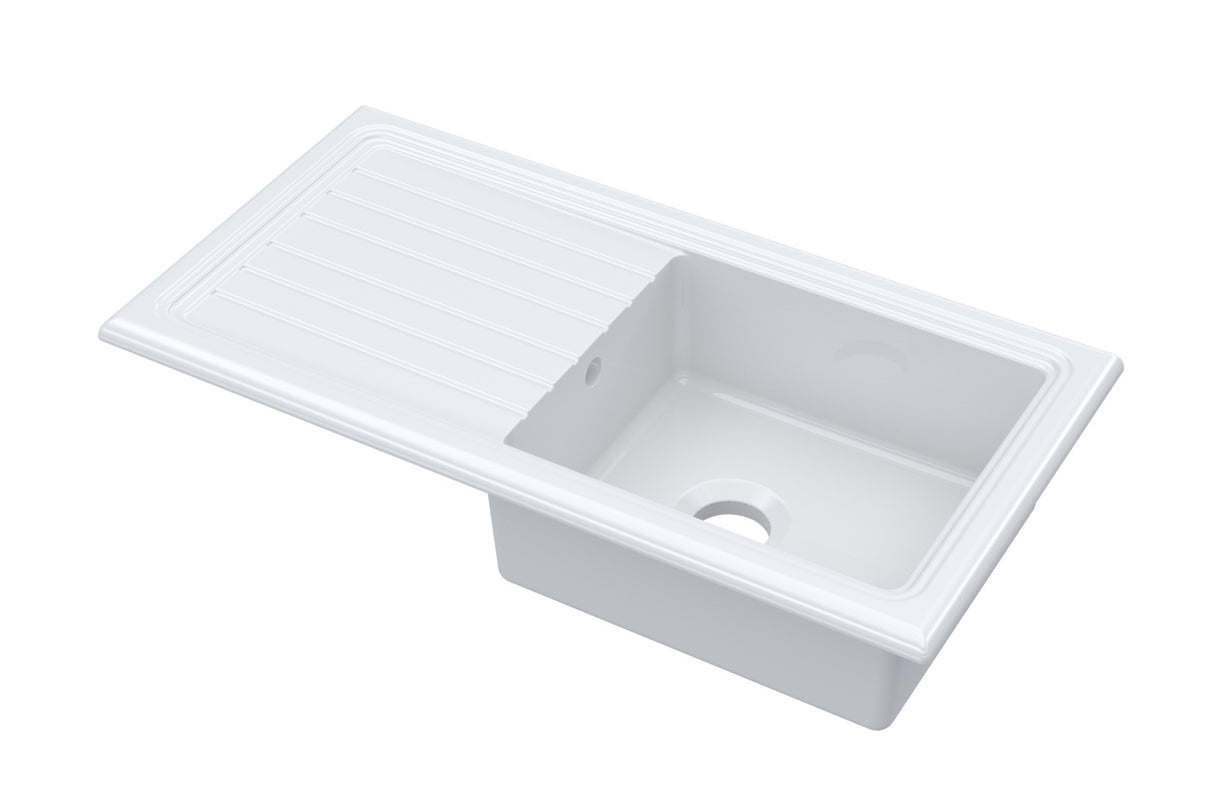 Launde Abbey Fireclay Counter Top Sink Single Bowl 1010 x 525mm - White - TAP 'N' SHOWER