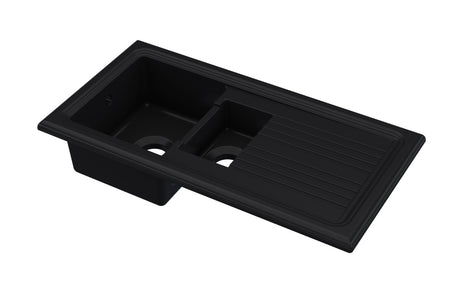 Launde Abbey Counter Top Sink 1.5 Bowl 1010mm x 525mm - Black - TAP 'N' SHOWER