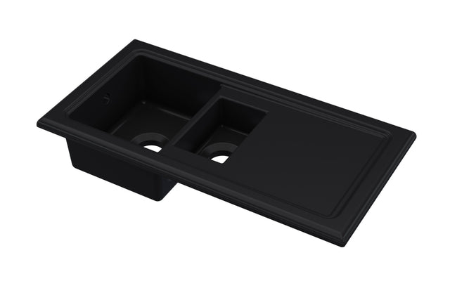 Launde Abbey 1.5 Bowl Counter Top Sink 1010mm x 525mm - Matt Black - TAP 'N' SHOWER
