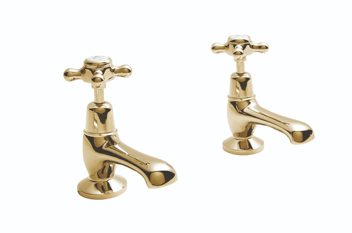 Launde Abbey Victrion Deck Mounted Crosshead Basin Pillar Taps - Gold - TAP 'N' SHOWER