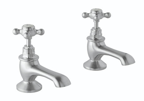 Launde Abbey Victrion Deck Mounted Crosshead Bath Pillar Taps - Brushed Chrome - TAP 'N' SHOWER