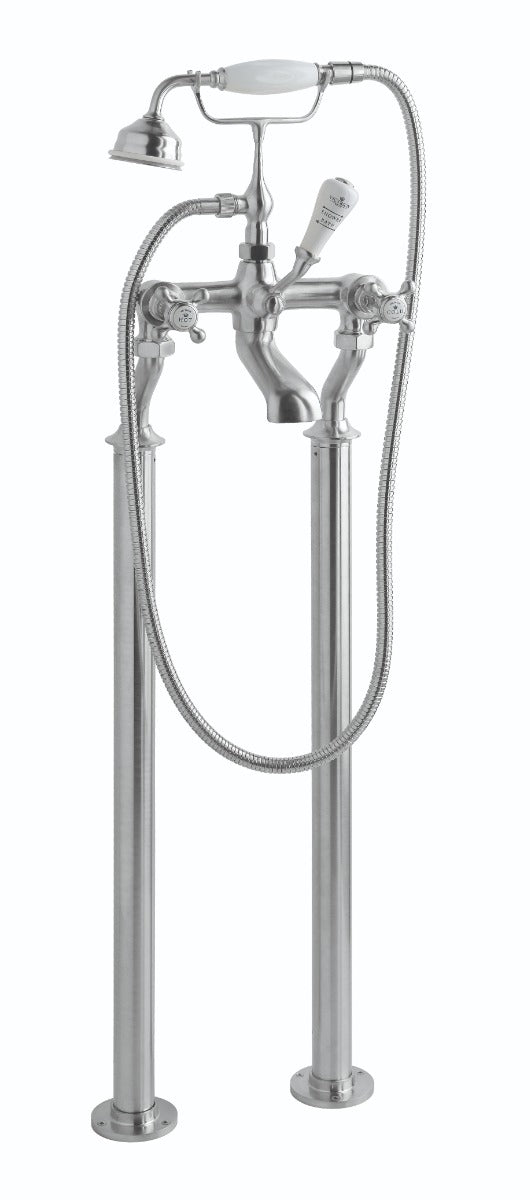 Launde Abbey Victrion Deck Mounted Crosshead Bath Shower Mixer - Brushed Chrome - TAP 'N' SHOWER