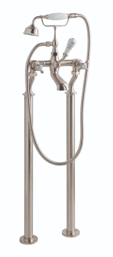 Launde Abbey Victrion Deck Mounted Crosshead Bath Shower Mixer - Brushed Nickel - TAP 'N' SHOWER