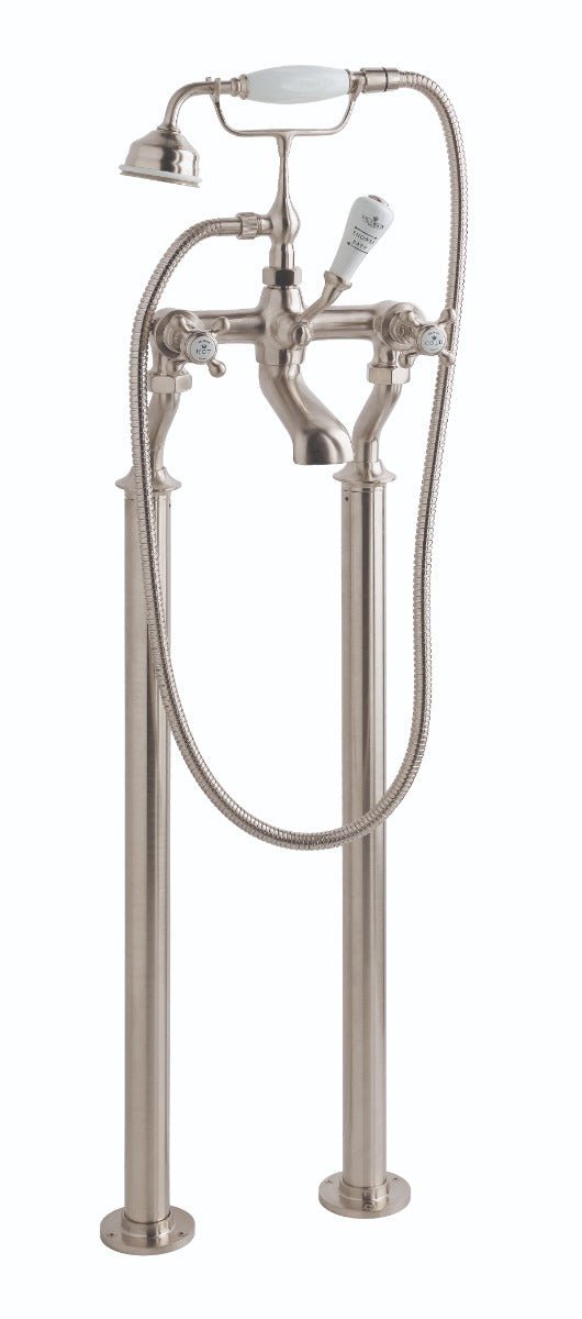Launde Abbey Victrion Deck Mounted Crosshead Bath Shower Mixer - Brushed Nickel - TAP 'N' SHOWER