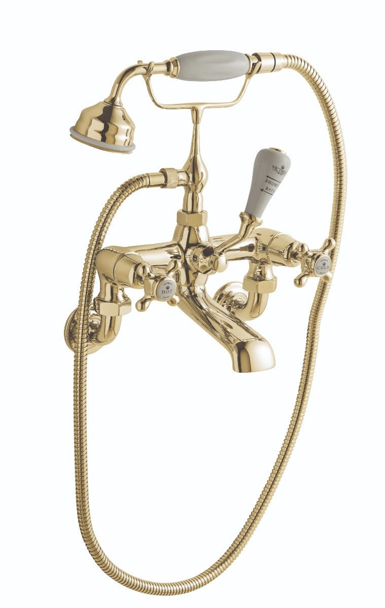 Launde Abbey Victrion Wall Mounted Crosshead Bath Shower Mixer - Gold - TAP 'N' SHOWER