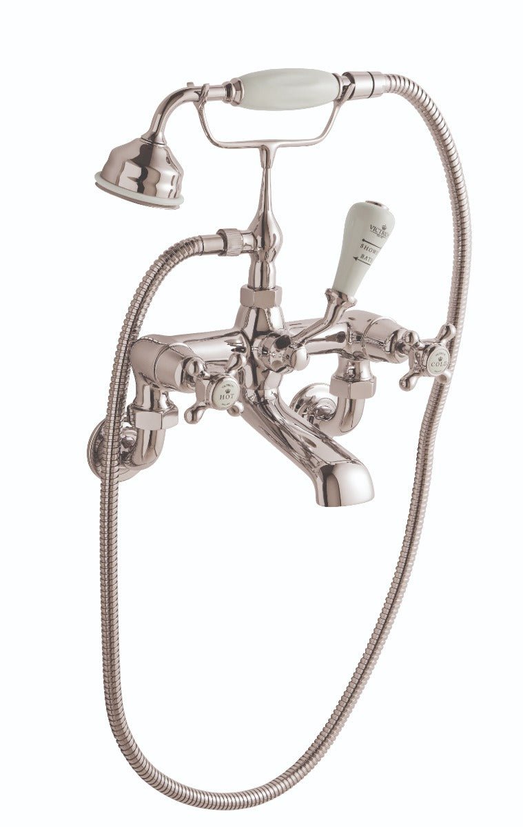 Launde Abbey Victrion Wall Mounted Crosshead Bath Shower Mixer - Nickel - TAP 'N' SHOWER