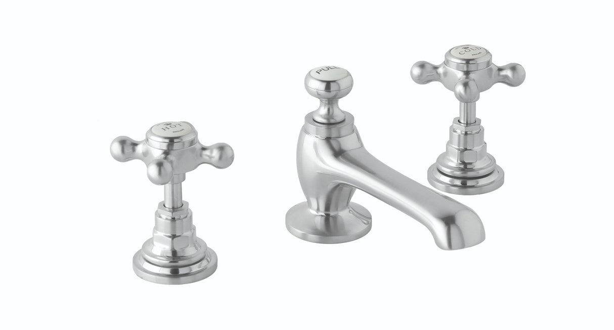 Launde Abbey 3 Tap Hole Victrion Deck Mounted Crosshead Basin Mixer Tap - Brushed Chrome - TAP 'N' SHOWER