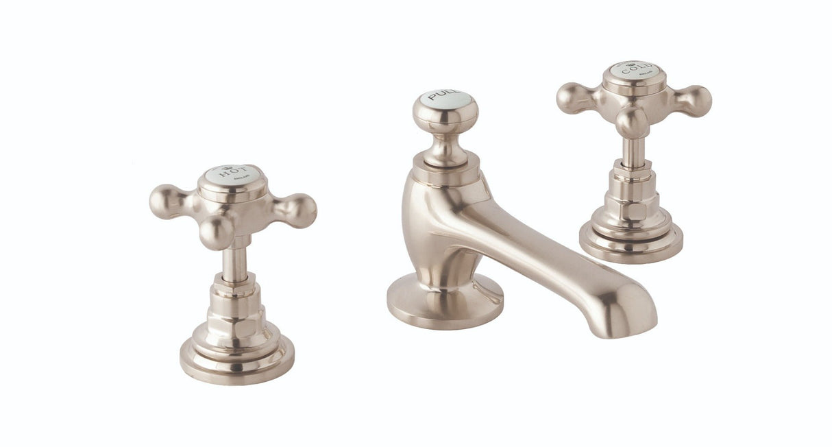 Launde Abbey Victrion 3 Tap Deck Mounted Crosshead Hole Basin Mixer Tap - Brushed nickel - TAP 'N' SHOWER