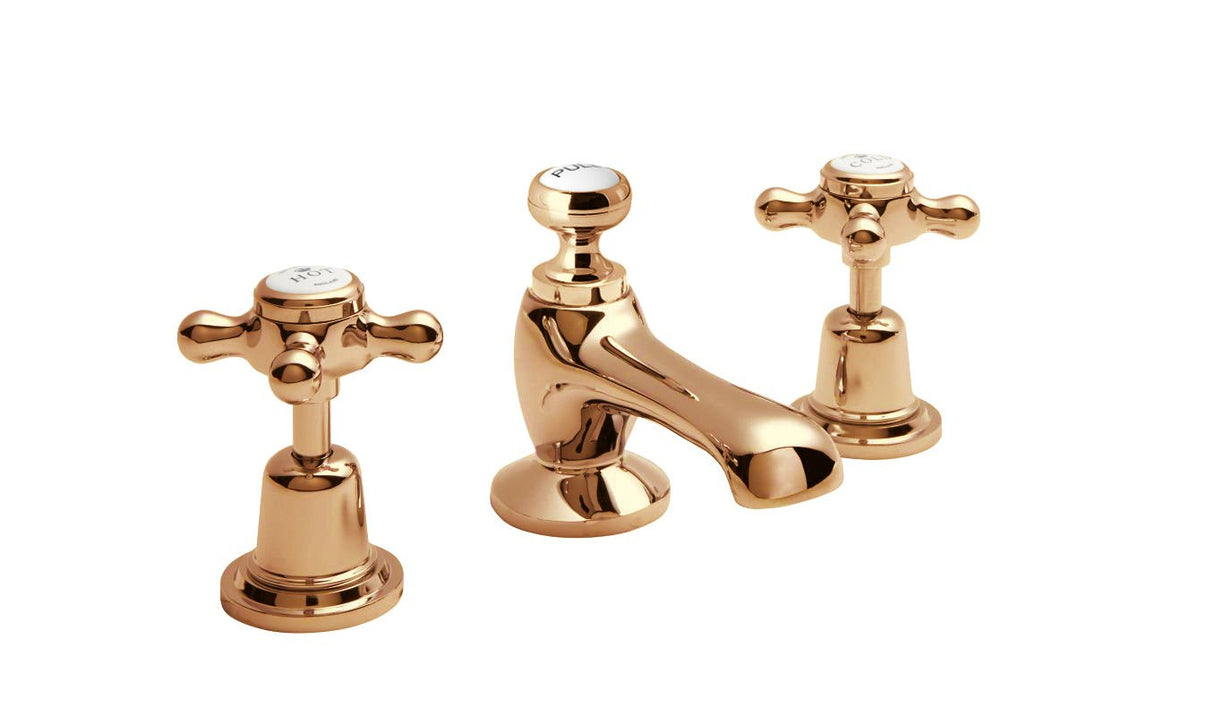 Launde Abbey Victrion 3 Tap Deck Mounted Crosshead Hole Basin Mixer Tap - Copper - TAP 'N' SHOWER
