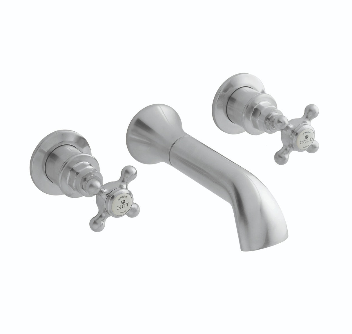 Launde Abbey Victrion 3 Tap Hole Wall Mount Crosshead Bath Filler Tap - Brushed Chrome - TAP 'N' SHOWER