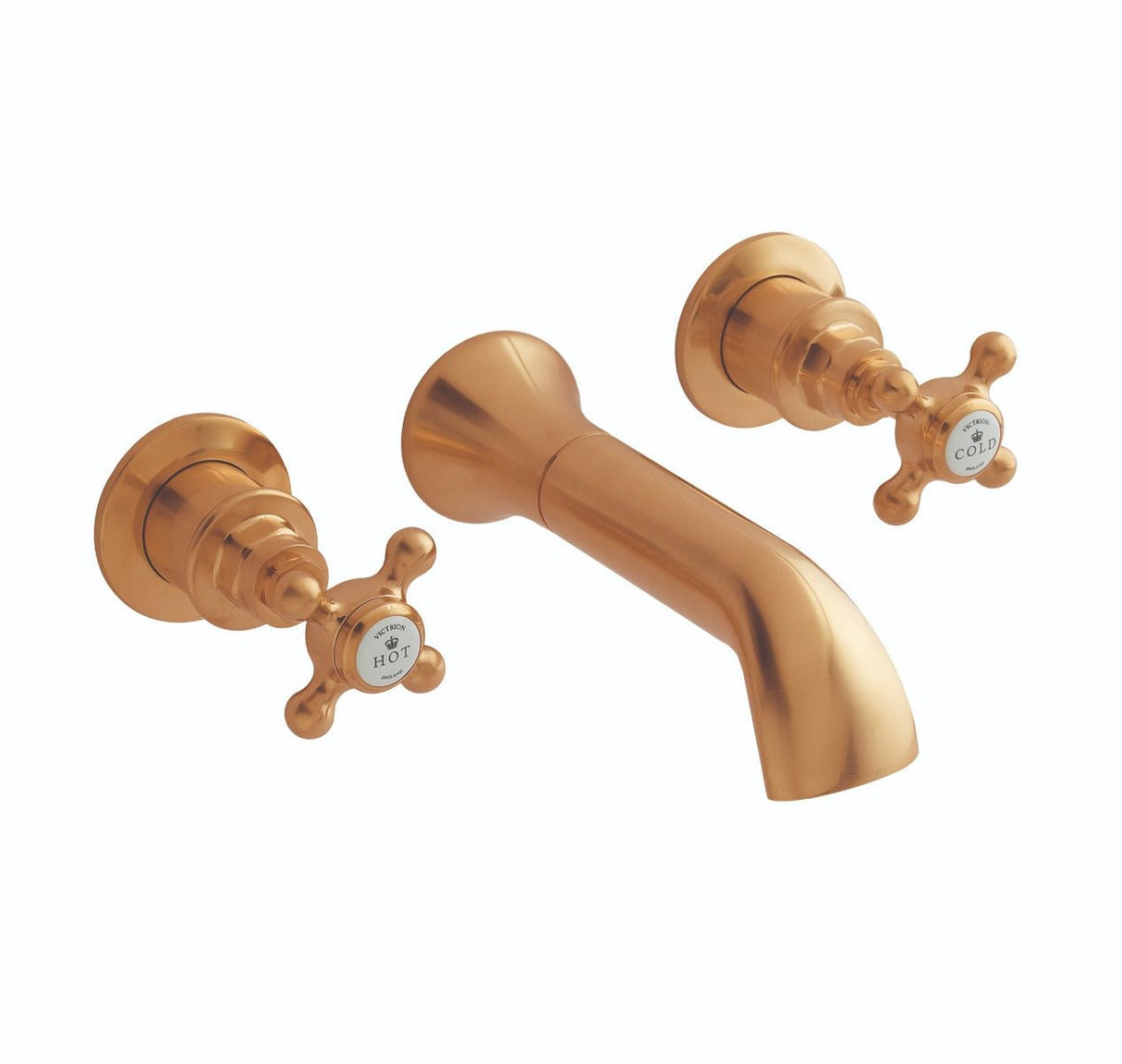 Launde Abbey Victrion 3 Tap Hole Wall Mount Crosshead Bath Filler Tap - Brushed Copper - TAP 'N' SHOWER