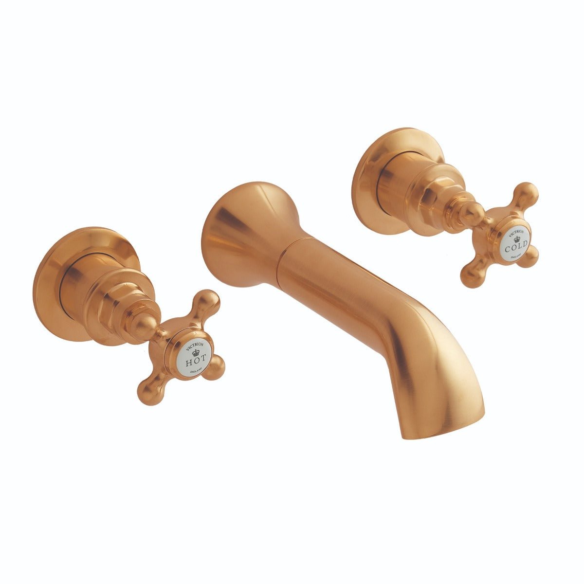 Launde Abbey Victrion 3 Tap Hole Wall Mount Crosshead Basin Filler Tap - Brushed Copper - TAP 'N' SHOWER