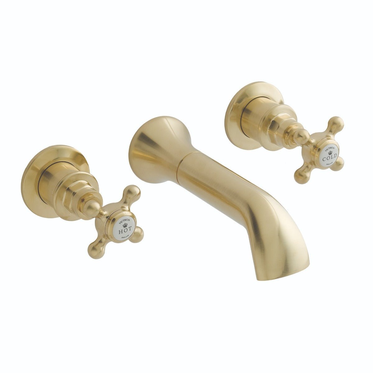 Launde Abbey Victrion 3 Tap Hole Wall Mount Crosshead Basin Filler Tap - Brushed Gold - TAP 'N' SHOWER