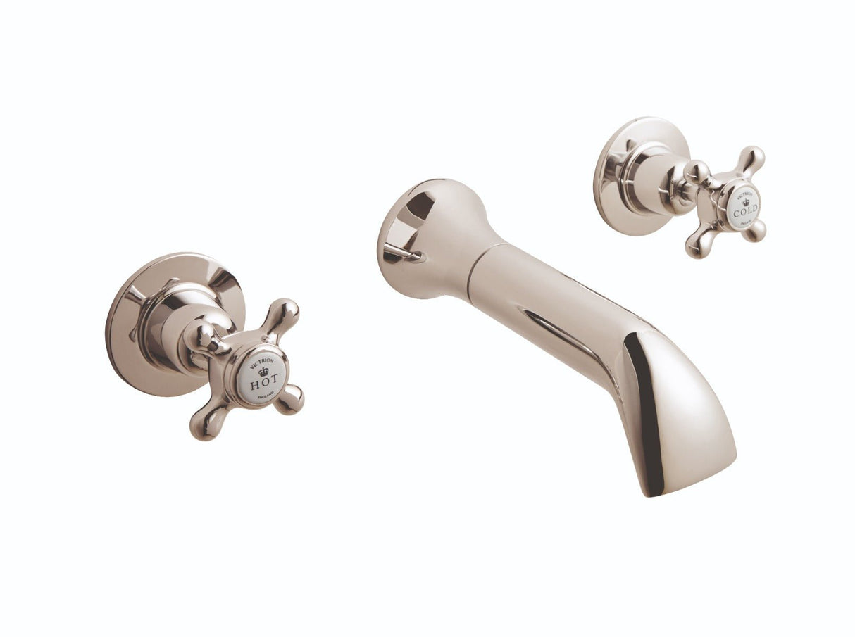 Launde Abbey Victrion 3 Tap Hole Wall Mount Crosshead Basin Filler Tap - Nickel - TAP 'N' SHOWER