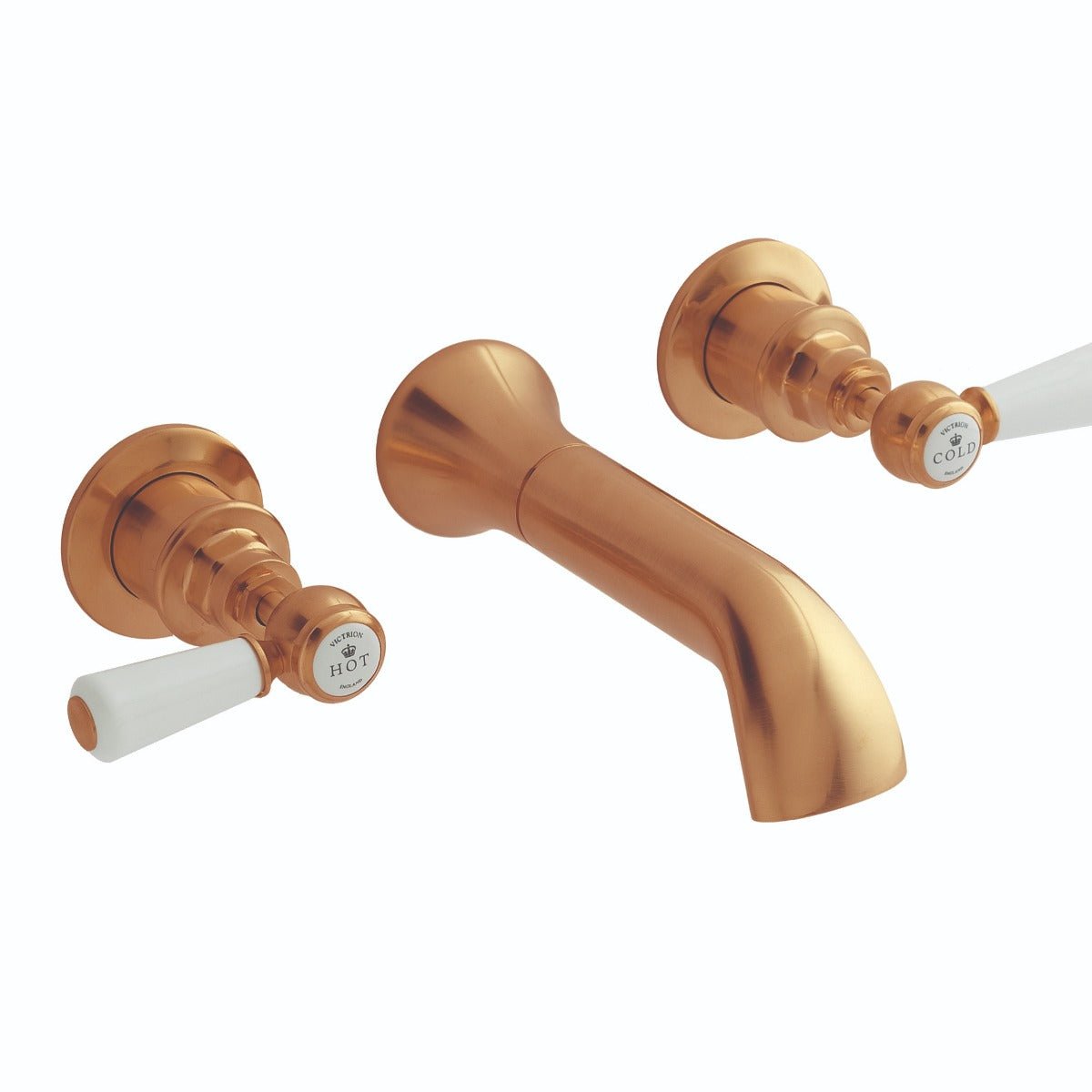 Launde Abbey Victrion 3 Tap Hole Wall Mount Lever Basin Filler Tap - Brushed Copper - TAP 'N' SHOWER