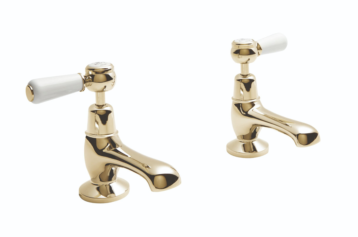 Launde Abbey Victrion Deck Mounted Lever Basin Pillar Taps - Gold - TAP 'N' SHOWER