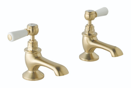 Launde Abbey Victrion Deck Mounted Lever Bath Pillar Taps - Brushed Gold - TAP 'N' SHOWER