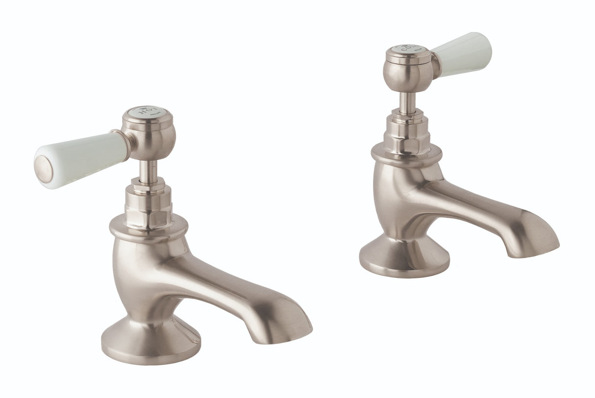 Launde Abbey Victrion Deck Mounted Lever Bath Pillar Taps - Brushed Nickel - TAP 'N' SHOWER