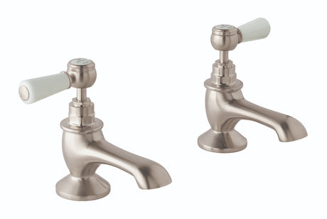Launde Abbey Victrion Deck Mounted Lever Bath Pillar Taps - Brushed Nickel - TAP 'N' SHOWER