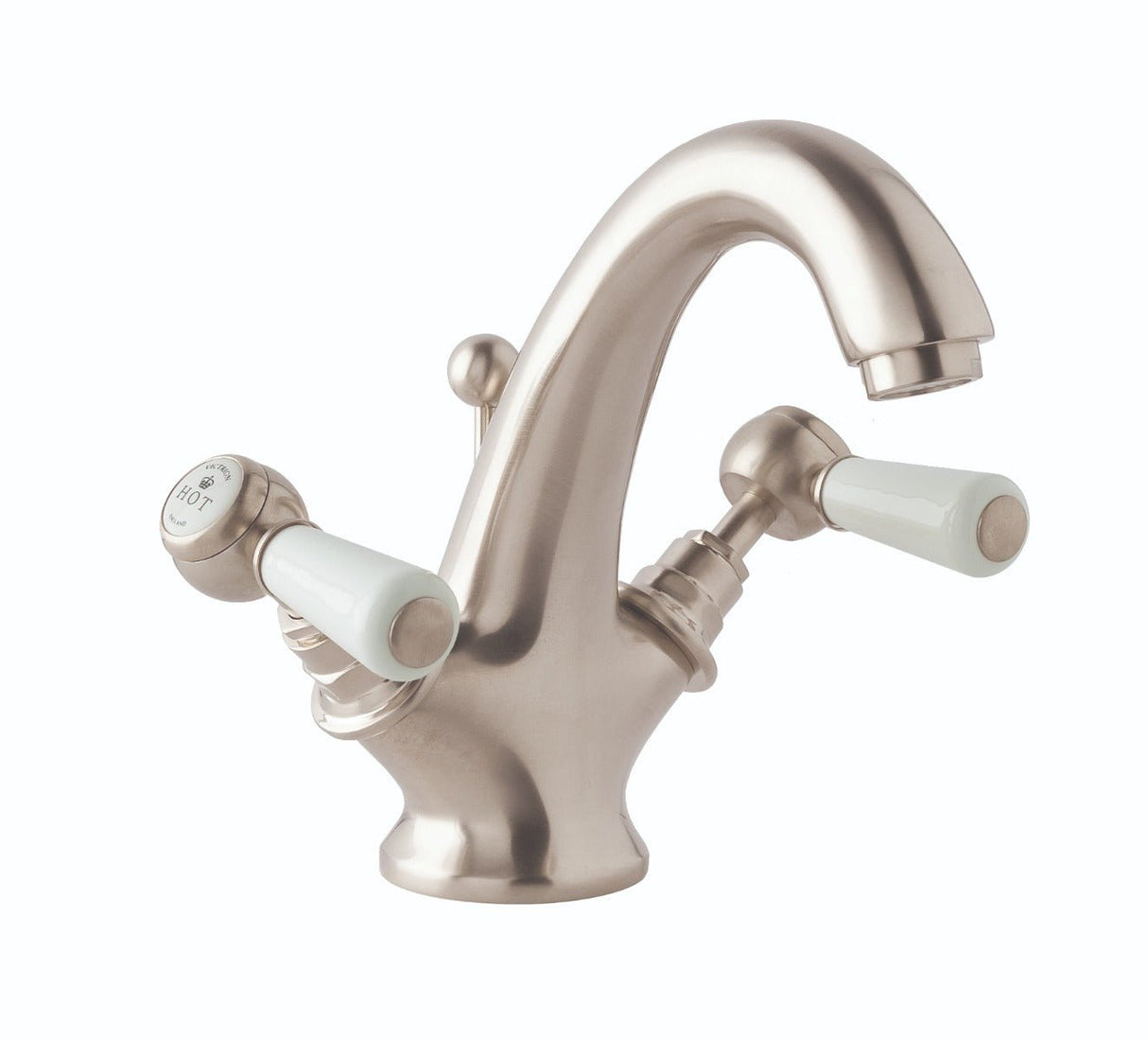 Launde Abbey Victrion Deck Mounted Lever Mono Basin Mixer Tap - Brushed Nickel - TAP 'N' SHOWER