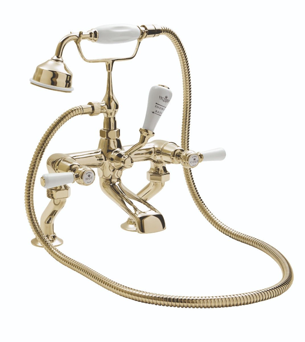 Launde Abbey Victrion Deck Mounted Lever Bath Shower Mixer - Gold - TAP 'N' SHOWER