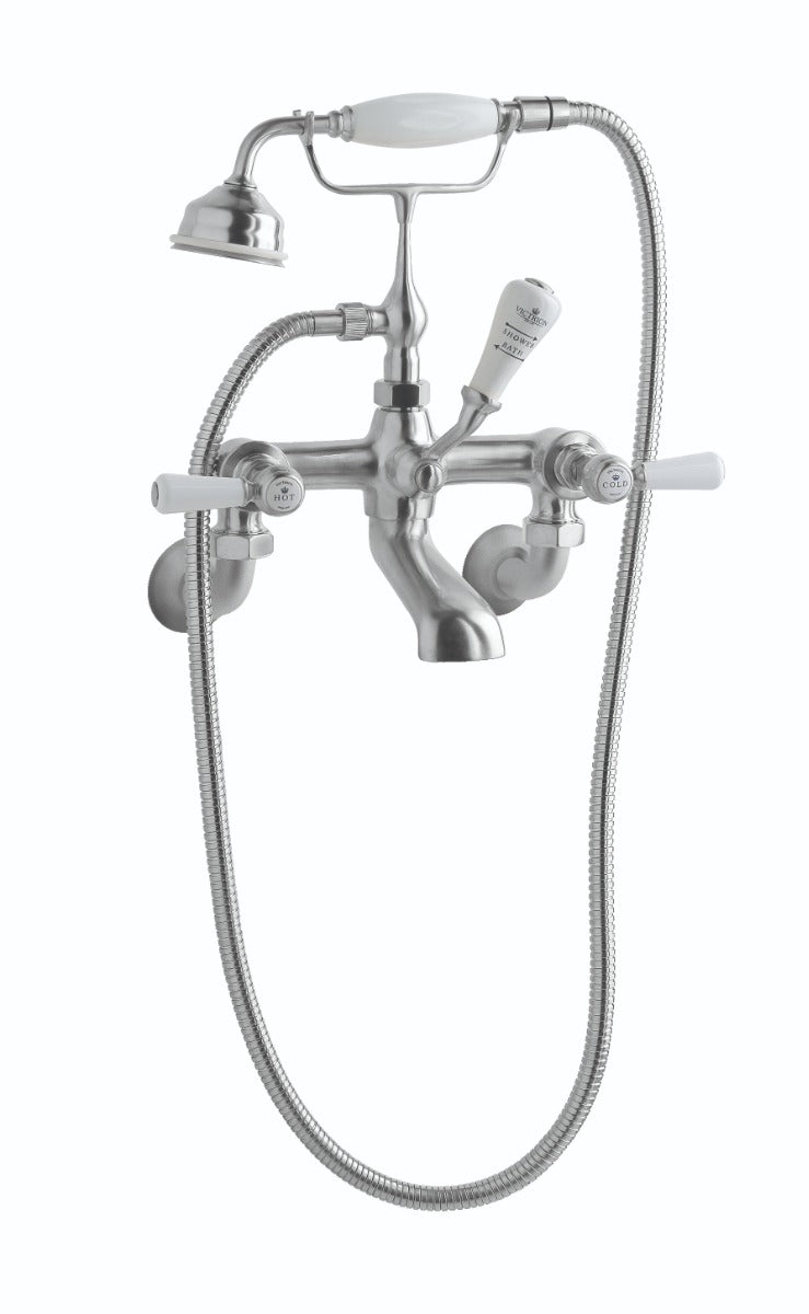 Launde Abbey Victrion Wall Mounted Lever Bath Shower Mixer - Brushed Chrome - TAP 'N' SHOWER