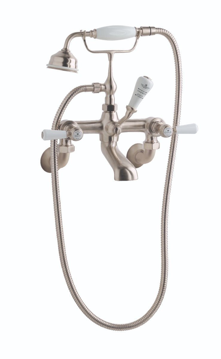 Launde Abbey Victrion Wall Mounted Lever Bath Shower Mixer - Brushed Nickel - TAP 'N' SHOWER