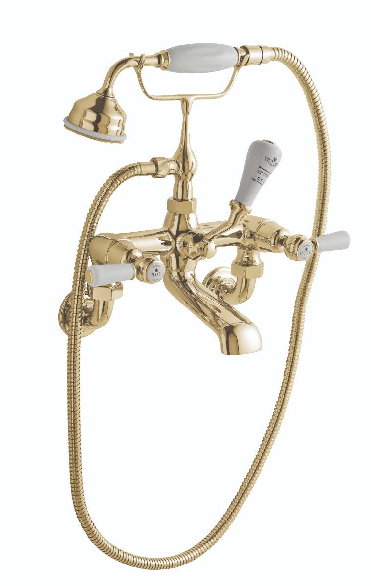 Launde Abbey Victrion Wall Mounted Lever Bath Shower Mixer - Gold - TAP 'N' SHOWER