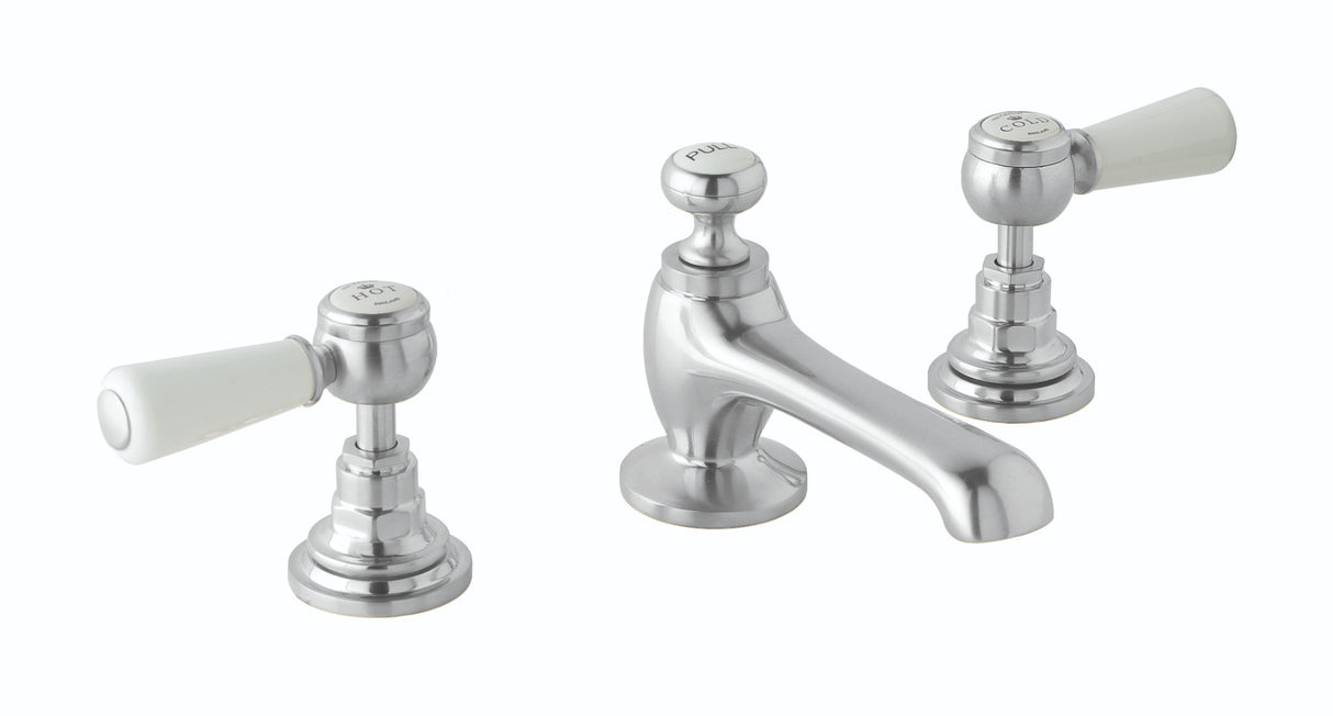 Launde Abbey 3 Tap Hole Victrion Deck Mounted Lever Basin Mixer Tap - Brushed Chrome - TAP 'N' SHOWER