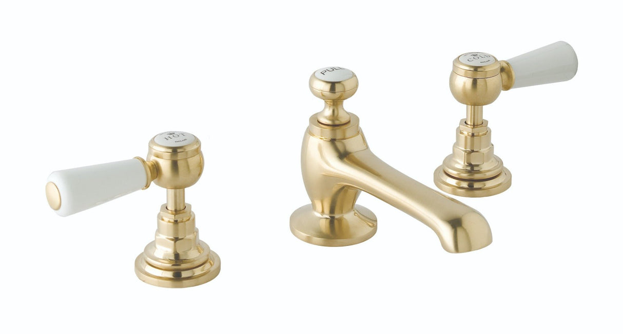 Launde Abbey Victrion 3 Tap Hole Deck Mounted Lever Basin Mixer Tap - Brushed Gold - TAP 'N' SHOWER