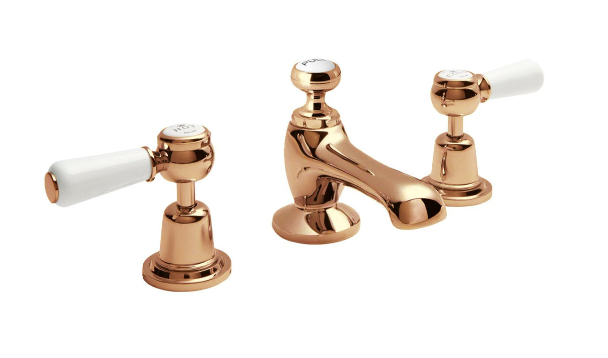 Launde Abbey Victrion 3 Tap Hole Deck Mounted Lever Basin Mixer Tap - Copper - TAP 'N' SHOWER