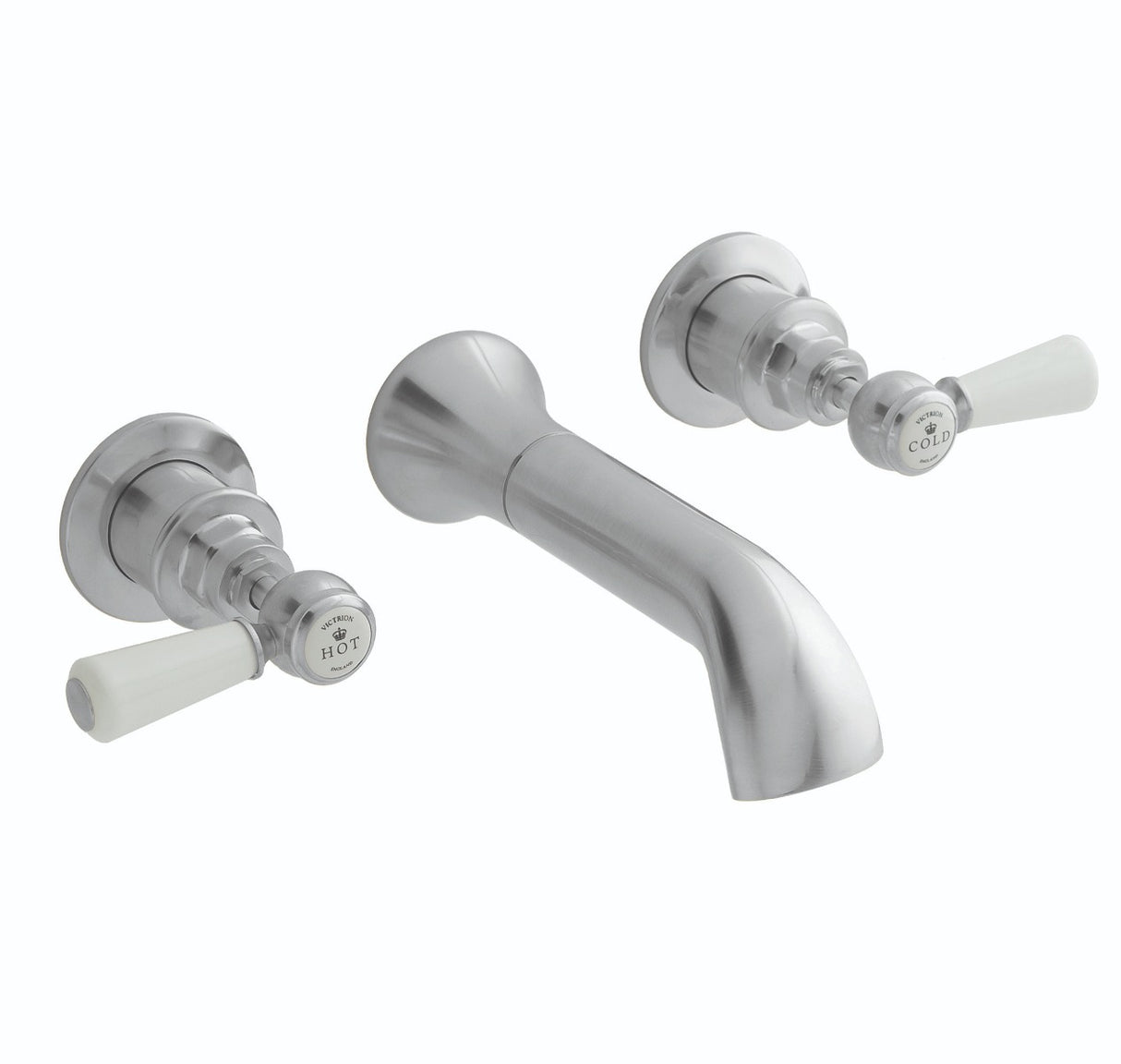 Launde Abbey Victrion 3 Tap Hole Wall Mounted Lever Bath Filler Tap - Brushed Chrome - TAP 'N' SHOWER