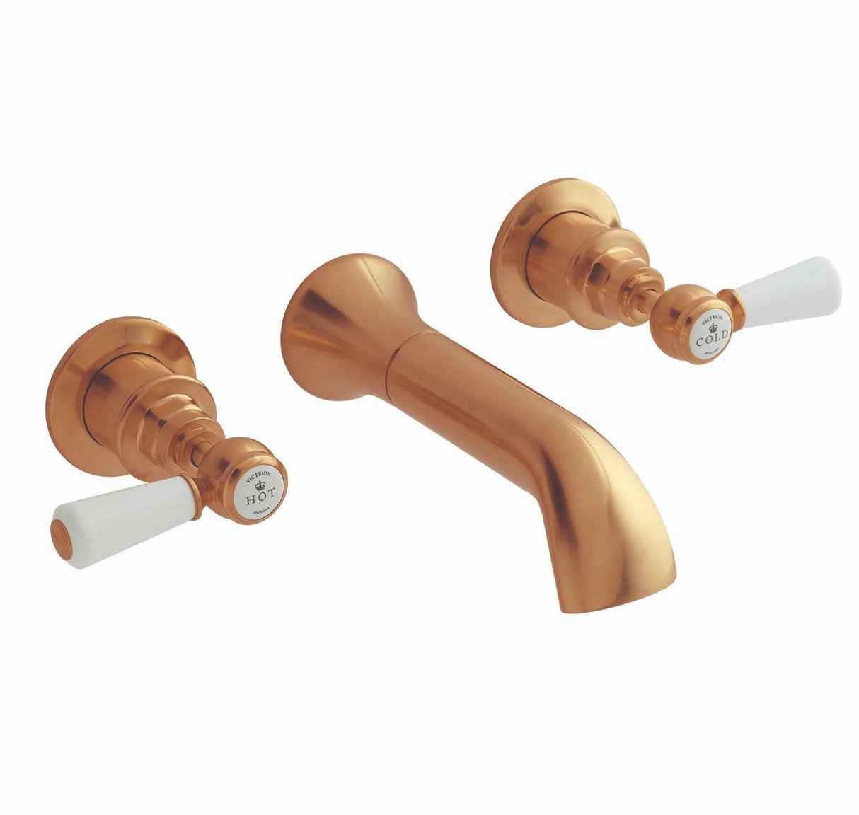 Launde Abbey Victrion 3 Tap Hole Wall Mounted Lever Bath Filler Tap - Brushed Copper - TAP 'N' SHOWER