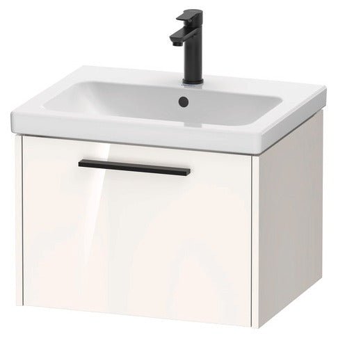 Duravit D - Code 1 Drawer Wall Hung Vanity Unit with Black Handle 584mm x 460mm - Gloss White - DC46650BD220000 - TAP 'N' SHOWER