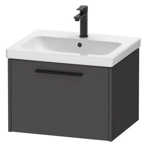 Duravit D - Code 1 Drawer Wall Hung Vanity Unit with Black Handle 584mm x 460mm - Matt Graphite - DC46650BD490000 - TAP 'N' SHOWER