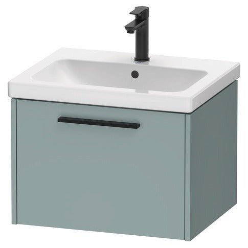 Duravit D - Code 1 Drawer Wall Hung Vanity Unit with Black Handle 584mm x 460mm - Fjord Green - DC46650BDHG0000 - TAP 'N' SHOWER